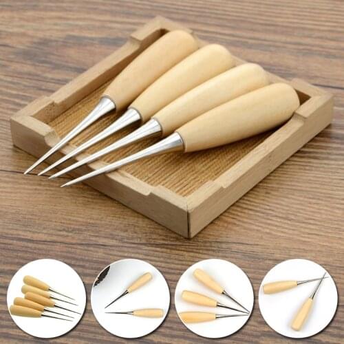 Wooden Handle Sewing Awl DIY Carft Stitch Needle Cone Die Stencils Canvas Shoes Repair Punch Awl Leather Craft Awl Tool Craft