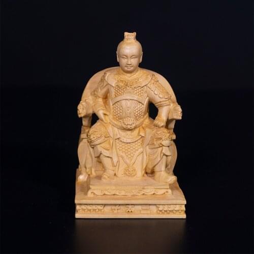 10cm Nezha Boxwood Sculpture Decoration Marshal of the Central Altar Feng Shui Wood Statue Third Lotus Prince Home Decor