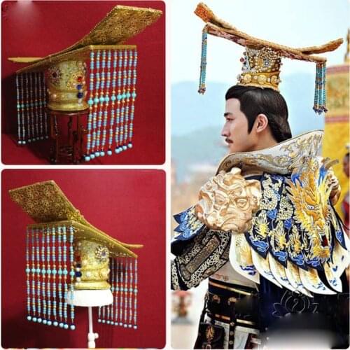 Ancient Chinese Emperor Mian Hat Hair Tiara Actor Li Zhiting Throne Ceremony Tassel Hair Tiara for TV Play Legend of Wu Zetian