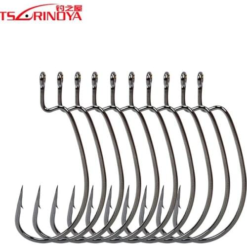 TSURINOYA 10Pcs 2# 1# 1/0# 2/0# Crank Hook High Carbon Steel Wide Abdomen Black Nickel Fishing Hook For Soft Lure Pesca Hooks
