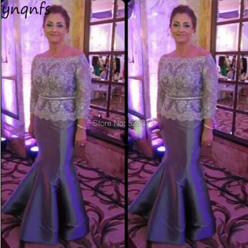 YNQNFS MD163 Elegant Mother of the Bride/Groom Dresses Outfits Grey/Gray Mermaid Long Sleeves Boat Formal Gowns 2019
