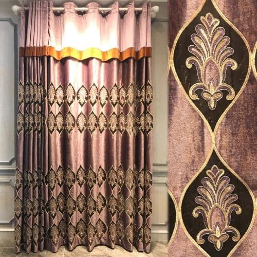 Custom curtain luxury living room noble European embroidered red thick chenille cloth blackout curtain tulle valance drapes