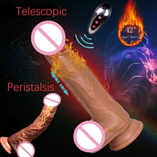 USB Charging Smart Heating Telescopic Wriggling Dildo Vibrator Big Realistic Sucking Cup Dildo G-Spot Masturbator Female Sex Toy