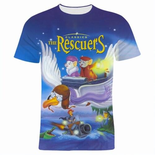Disney The Rescuers Womens Clothing Fashion Summer Oversized Men T-shirts Cartoon Anime 3D Printed Boy Girl Kids Tee Shirts