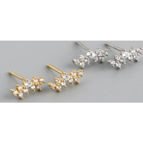 Enosola 925 Sterling Silver Charm Shiny Double Zircon Small Stud Earrings for Women Fashion Geometric 18k Gold Plated Jewelry