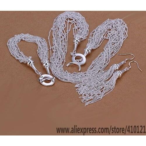 S206 Lucky Charm Silver Color Jewelry Sets For Women Fashion Jewelry Lady Accessories Fashion 18 Strands Earrings Bracelet