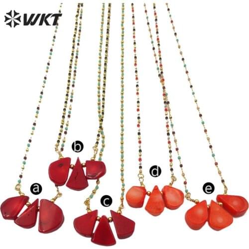 WT-N1198 New Spring design necklace natural red coral beads necklace, women handmade small charm coral necklace