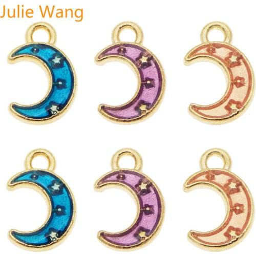 Julie Wang 18pcs Enamel Moon Charms Alloy Gold Tone Crescent Pendant Necklace Bracelet Jewelry Making Accessory