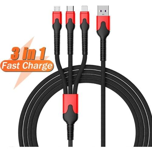 3 In 1 USB C Data Cable For iPhone 12 11 Pro Max XS ES 5A USB Type C Fast Charger Charging Cable For Huawei Xiaomi Type C Cord