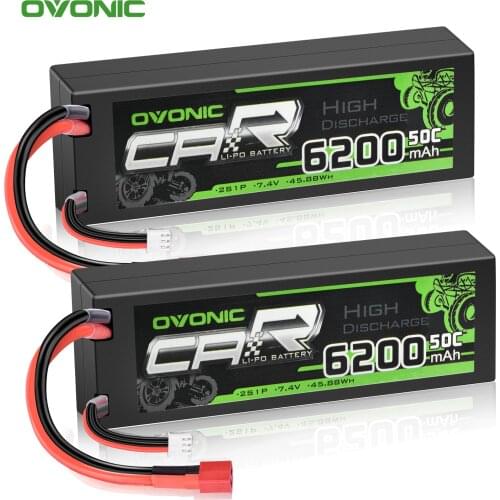 OVONIC 7.4V 6200mAh 2S1P 50C RC Battery Hardcase Lipo Battery with Deans Plug for RC Car Trucks Car Racing 2PCS