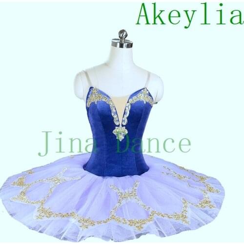 Purple pre- professional Ballet Pancake Tutu women lilac Velvet Bodice with Gold Trim Tutu Ballerina Dance Costume for girls