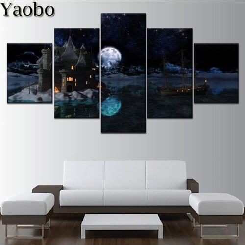 5d DIY diamond painting Fantasy Castle And Ship Moon landscape diamond embroidery cross stitch mosaic rhinestones painting decor