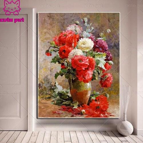 5D DIY Diamond Painting Oil painting abstract flowers Wall Sticker Full Square Drill Cross Stitch Home Decor Beadwork Embroidery