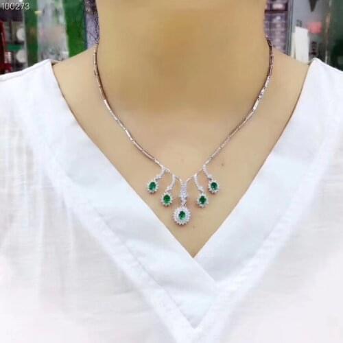 Free Shipping 925 Sterling Silver Inlay Natural Emerald Pendant Necklaces 4*5mm 5pcs