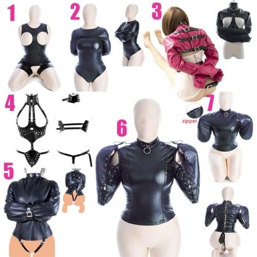 Sex Bondage Mummy Restraint Bag Leather Bodysuit Arm Binder Belt Women Sexy Lingerie Halloween Costume BDSM Slave Exotic Sex Toy