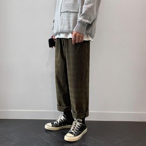 Straight Trousers Male Large Size M-5Xl Autumn Corduroy Pants Men Fashion Retro Casual Plaid Pants Men Streetwear Hip Hop Loose