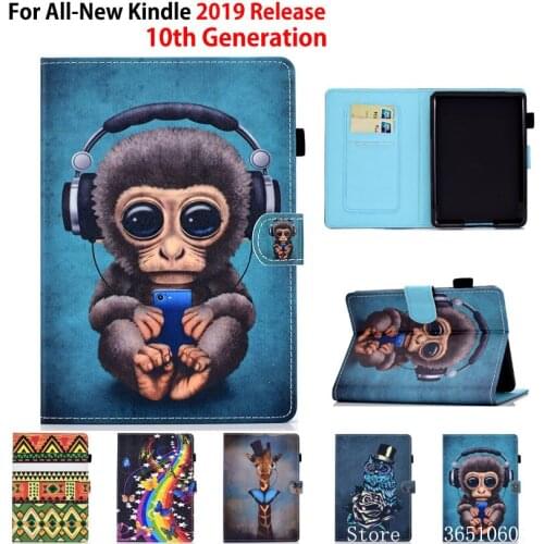 Case for Amazon All-new Kindle 2019 10th generation Smart Cover Funda Capa Cartoon monkey silicone PU Leather Stand Shell Coque