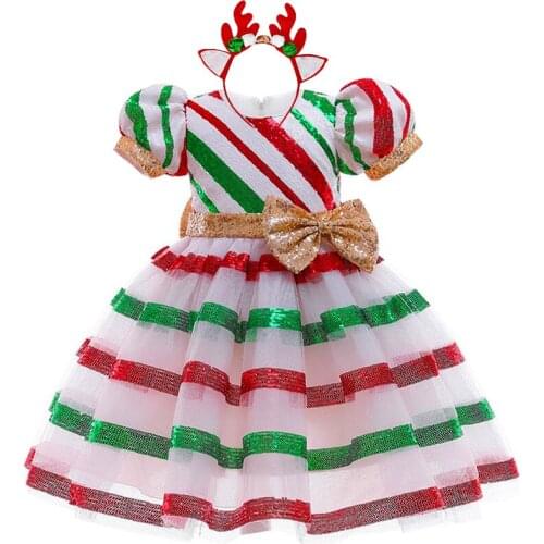 Princess Kids Baby Christmas Wedding Dress Sequins Bow Party Dress For Girl Tutu Kids Clothes Children New Year Dresses Clothing