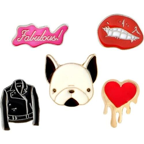 Dog Lip Heart British Designer Cartoon Enamel Icons on The Pin Kawaii Icon Badge on Backpack Badges Metal Decoration Badges