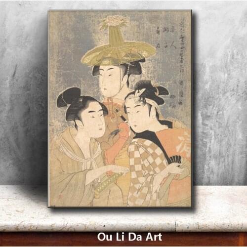 Classical Japan kimono three women oil painting canvas painting printings printed on canvas wall art decoration picture