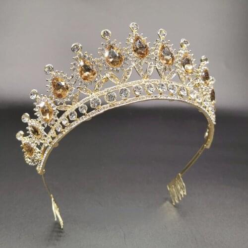 Bridal Crown Baroque Queen Crown Accessories Champagne Rhinestone Wedding Hair Accessories