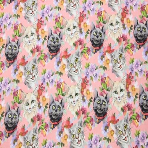 Cartoon Cats Flowers Butterfly 100% Cotton Fabric for Girl Clothes Hometextile Cushion Cover Backpack Needlework DIY Material