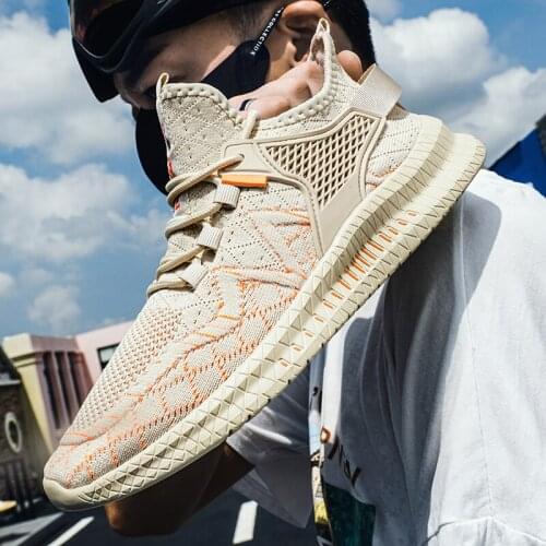 New casual shoes men sneakers light large size beige mesh fly woven walking vulcanized white sports fashion breathable shoes