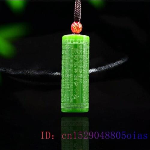 Jade Heart Sutra Pendant Carved Fashion Amulet Buddhism Women Gifts Jadeite Jewelry Natural Gemstone Charm Chinese Necklace