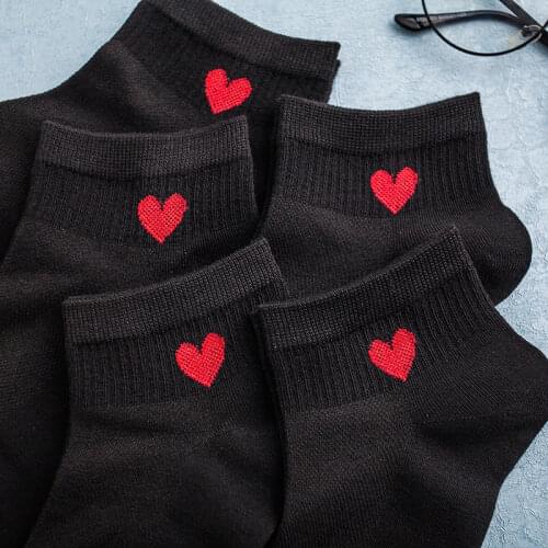 Ladies Socks Women Red Heart Streetwear Cartoon Socks for Girls Harajuku Kawaii Cute Socks Cotton Black White Funny Sock