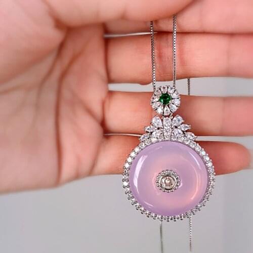 Vintage 100% 925 Sterling Silver Natural Ctystal Pendant Necklace For Women Round Gemstone Birthstone with Silver Chain