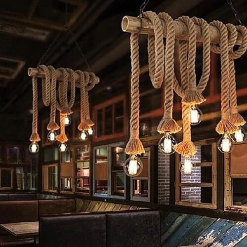 Retro country style hemp rope pendant light vintage loft industrial hanging lamp home light decoration