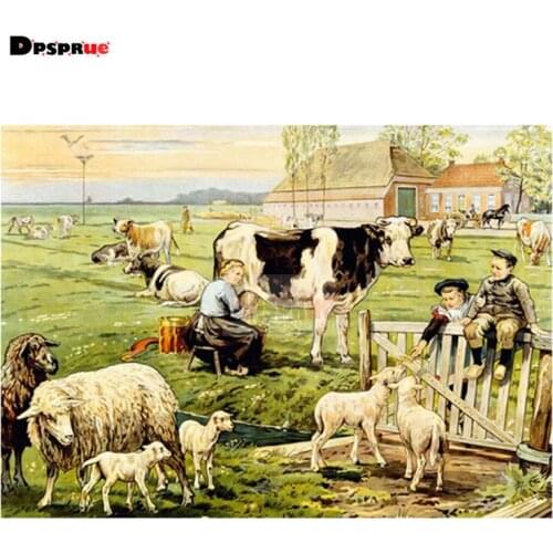 Dpsprue Full Square/Round Diamond Painting Cross Stitch Diamond 3D Embroidery Animal Cow DIY 5D Moasic Home Decor Gift S015