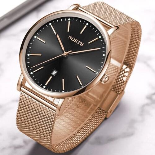 Luxury Brand NORTH Fashion Casual Watches Business Quartz Watch Simple Steel Mesh Waterproof Men Wristwatches Relogio Masculino