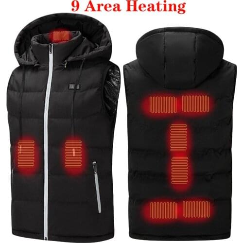 Detachable Hat Sleeveless Jacket Heated Mens Vest Double Switch Heated Jackets Super Warm Clothing Winter Heated Vest Hunting