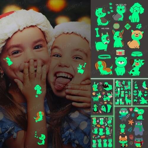 Luminous Glitter Tattoo Stickers Dog Animal Children Temporary Waterproof Puppy Tatto Body Art Cute Kid Cartoon Fake Tatoo
