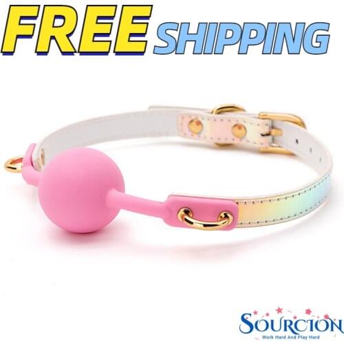 SWT Soft Silicone Ball Gag Oral Fixation Band Sex Toys for Couples Bondage Mouth Gag Mouth Stuffed PU Leather Adult Games