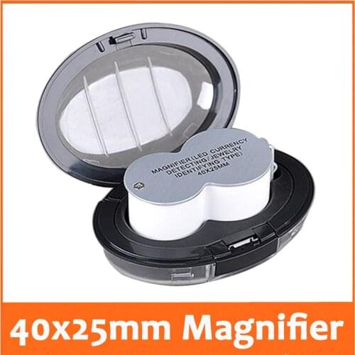 40X25mm Illuminated Pocket Magnifier LED Lights Currency Detecting Jewelry Gem Identifying Type Inspecting Magnifying Loupe