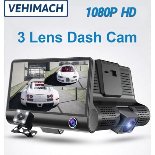 4 Inch Dash Cam 3 Lens 1080P HD Car DVR Dual Lens Simultaneous Recording Dashcam With Rearview Camera 24 Hours Parking Monitor