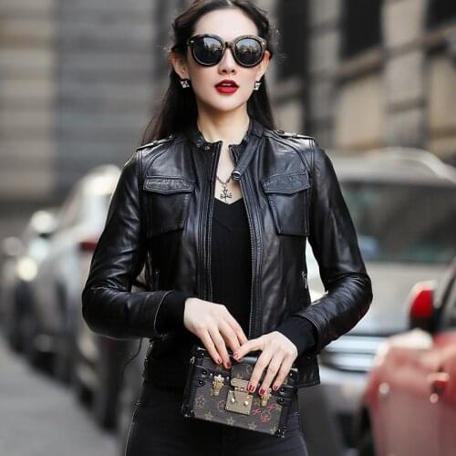 Vintage Jacket Women Spring Autumn Genuine Leather Sheepskin Motocycle Jackets Streetwear Chaqueta Mujer OT1284 YY622