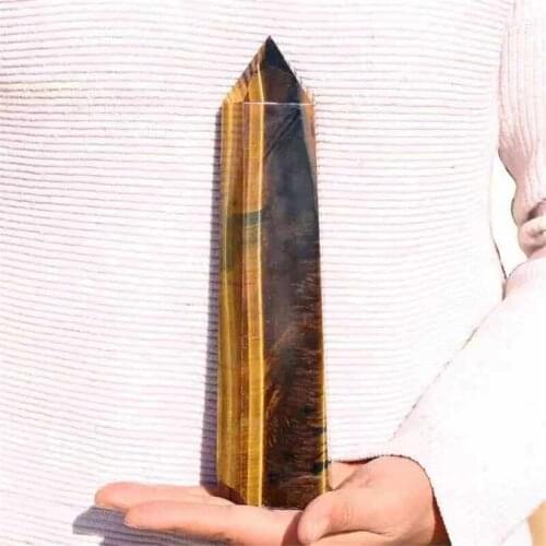 MOKAGY 250mm-280mm Hand Carved Large Size Natural Blue Gold Flash Tiger Eye Healing Crystal Tower 1pc