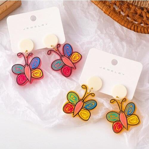 South Korea ins Retro Resin Butterfly Earrings Dangle Women Pendent Earring Temperament Cute Insect Acrylic Ear Jewelry Summer