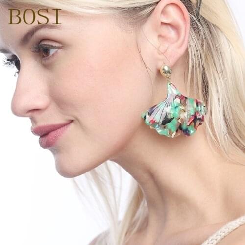 Earrings For Women Leaf Acrylic Boho Acetate 2019 Dangle Drop Earings Fashion Big Green Bohemian Accessories Geometric korean cc