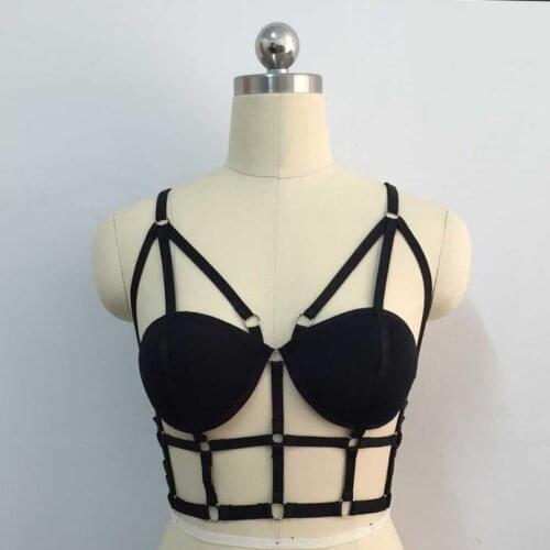 Women black Harness cage bra Gothic Harajuku sexy lingerie Caged Back Bra Bralet Crop Top cosplay cage bra