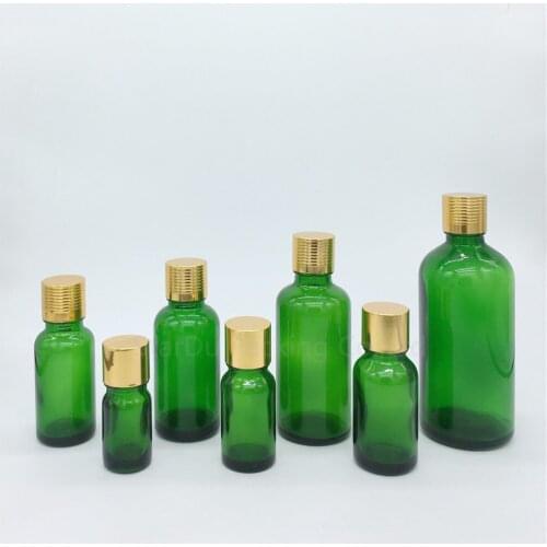 100PCS/lot 5ml/10ml/15ml/20ml/30ML/50ml/100ml Green Glass Bottle Vials Essential Oil Bottle with gold screw cap Perfume bottles