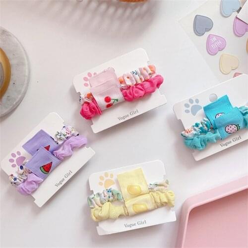 2Pcs/Set Candy Color Elastic Hair Bands Girls Women Printed Flower Scrunchie Ponytail Holder Hair Rope Fashion Hair Accessories