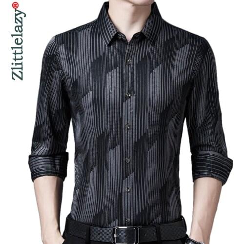 2020 brand new long sleeve men social shirt streetwear casual striped shirts dress mens slim regular fit clothes fashions 1302