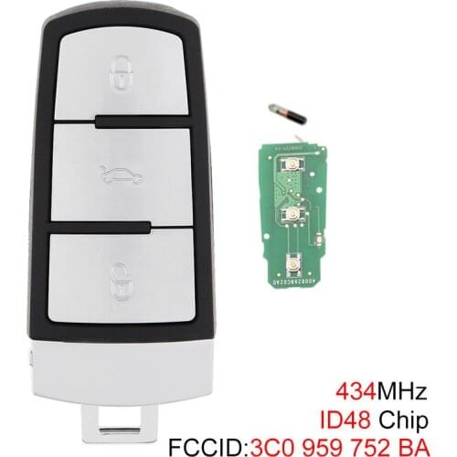434/433MHz 3 Buttons Keyless Uncut Flip Smart Car Remote Key Fob with ID48 Chip 3C0959752BA for VW Passat B6 3C B7 Magotan CC