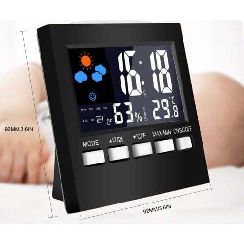 Digital Display Thermometer Hydrometer Weather Clock Voice Control Function Plastic Thermometer Humidity Electronic Alarm Clock