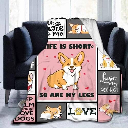 Cute Dog Flannel Blanket Microfiber Plush All Seasons Warm Bed Blanket Lightweight Fluffy Cozy Soft Throw Blanket for Couch Sofa