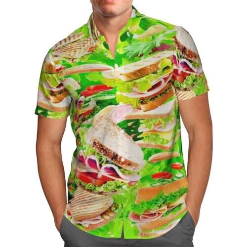 Hamburger 3D Printing Beach Hawaiian 2021 Summer Shirt Short Sleeve Shirt Streetwear Oversized 5XL Camisa Social Chemise Homme